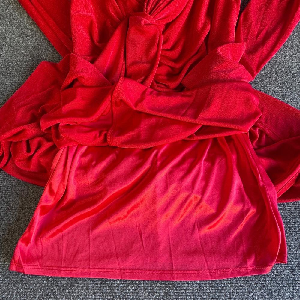 VICI Red Twist Front Deep V-Neck Long Sleeve Maxi Dress Shimmer Formal Gown M - Picture 5 of 7